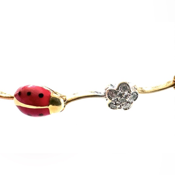 Aaron Basha Red Ladybug Pave Diamond Flower Bracelet - Picture 2 of 7